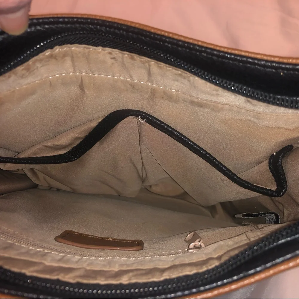 Nine West Brown and Black Pebbled Leather crossbody Messenger